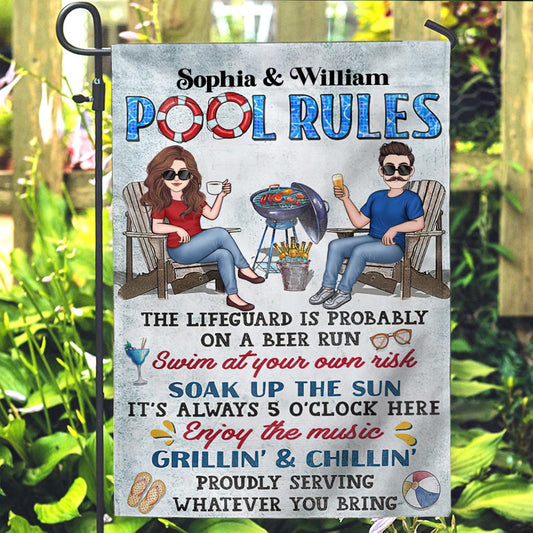 Poolregeln – Baden auf eigene Gefahr – Personalisierte Gartenflagge