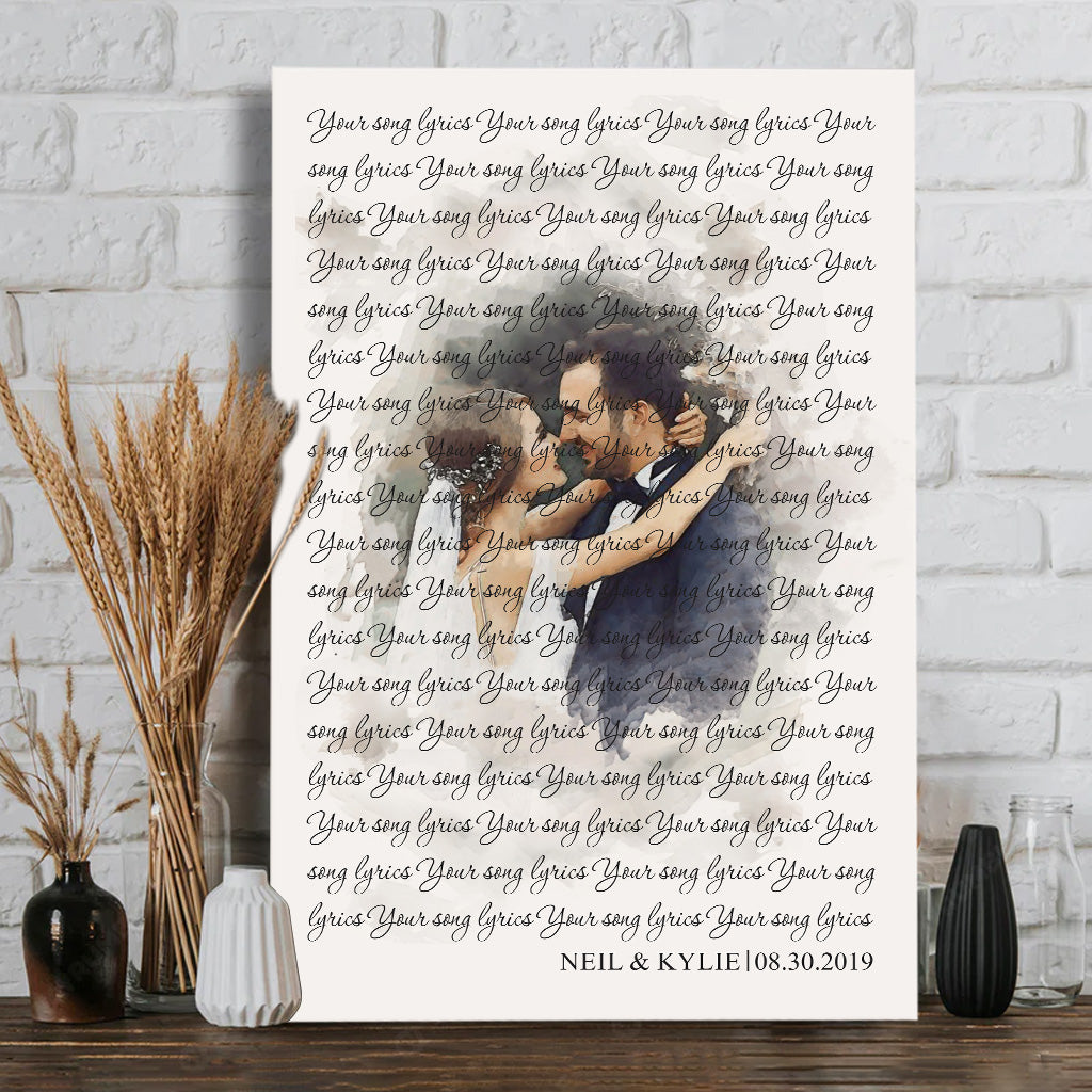 Individuelle Aquarellporträts mit Liedtexten für die Hochzeit – Personalisierte Leinwandbilder und Poster für Ehepaare