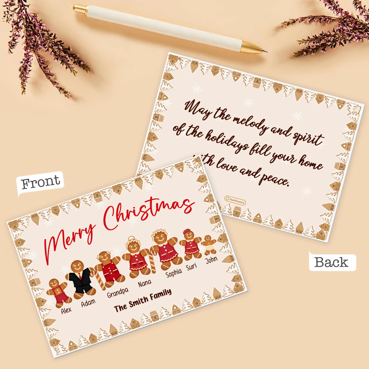 Merry Christmas Gingerbread Family - Personalized Family Greeting Card