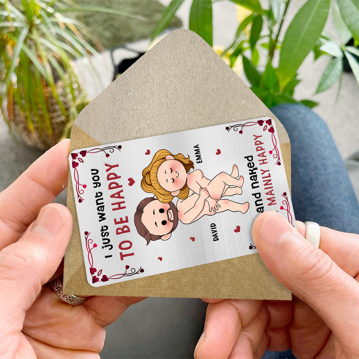 Lieblingssong als scannbarer QR-Code – Personalisierte Einsteckkarte für die Geldbörse eines Paares