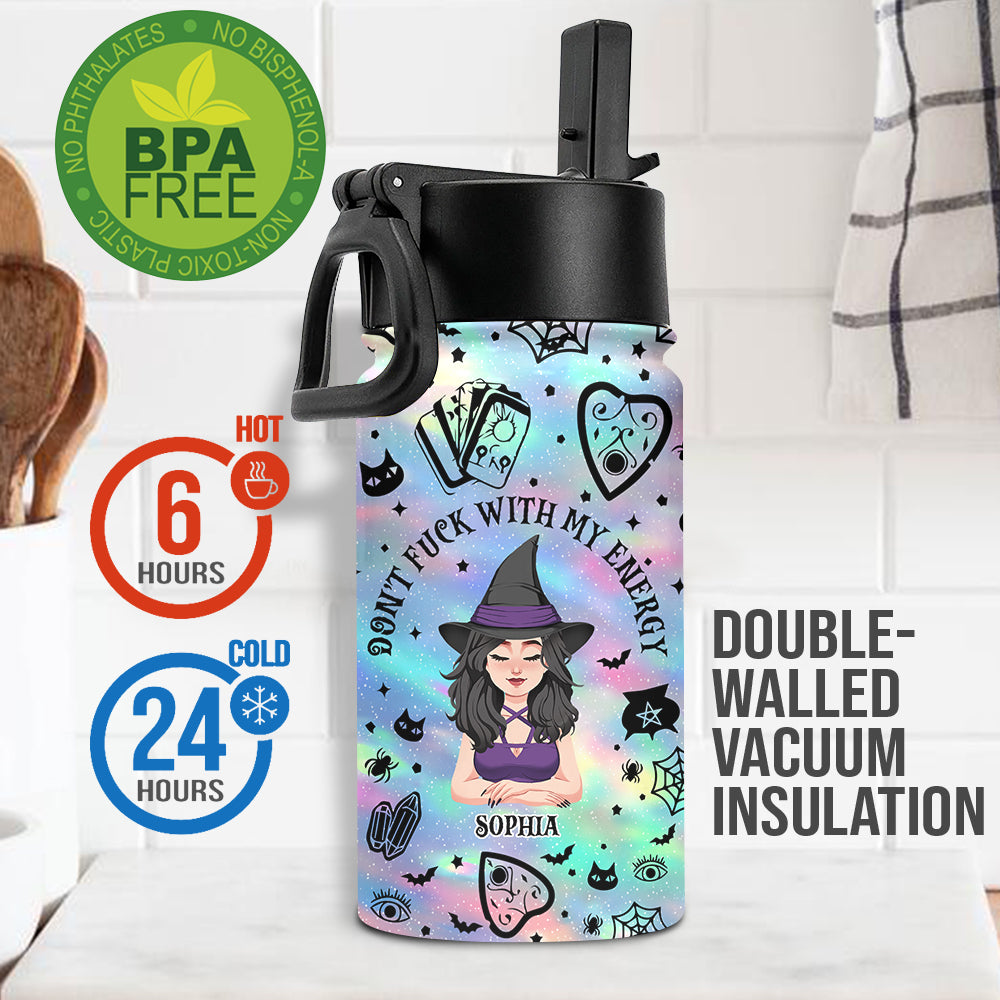 Leg dich nicht mit meiner Energie an – Personalisierte Hexen-Trinkflasche für Kinder