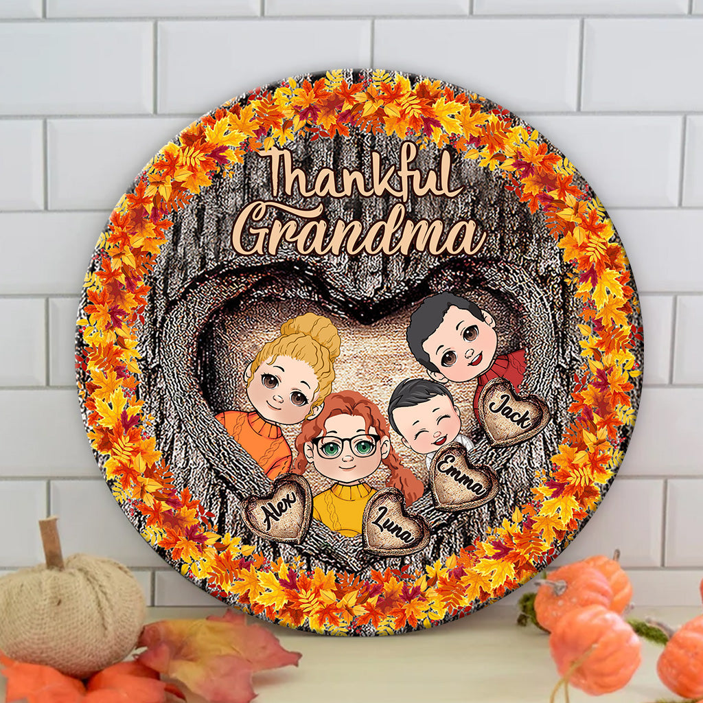Thankful Grandma - Gift for grandma - Personalized Round Wood Sign