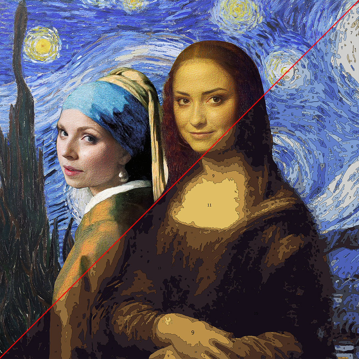 Beste Freundin Selfie Mona Lisa Mädchen mit Perlenohrringen - Personalisiertes Bestie Malen nach Zahlen Set
