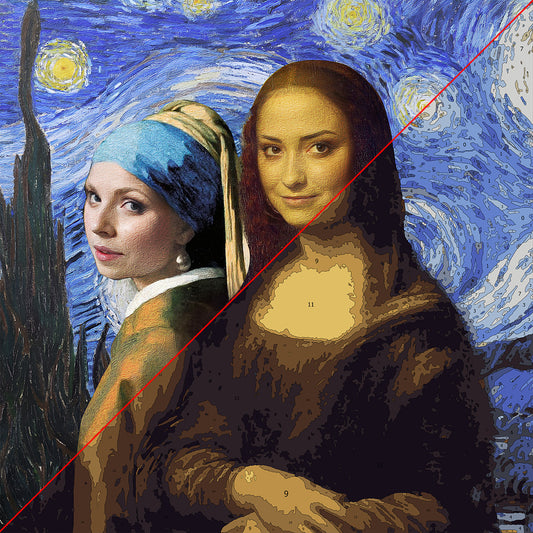 Beste Freundin Selfie Mona Lisa Mädchen mit Perlenohrringen - Personalisiertes Bestie Malen nach Zahlen Set