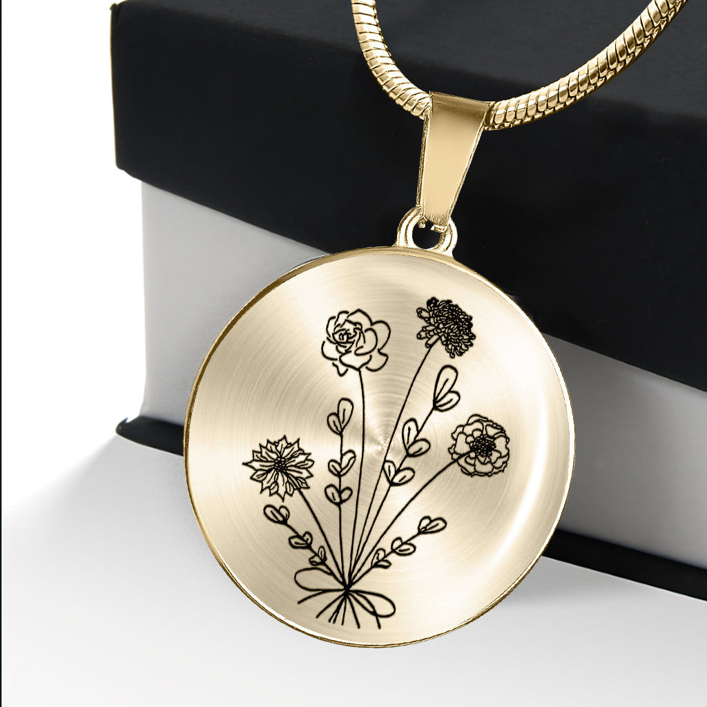 Geburtstagsblume – Geschenk für Mama, Ehefrau, Freundin, Oma – Personalisierte runde Anhängerkette