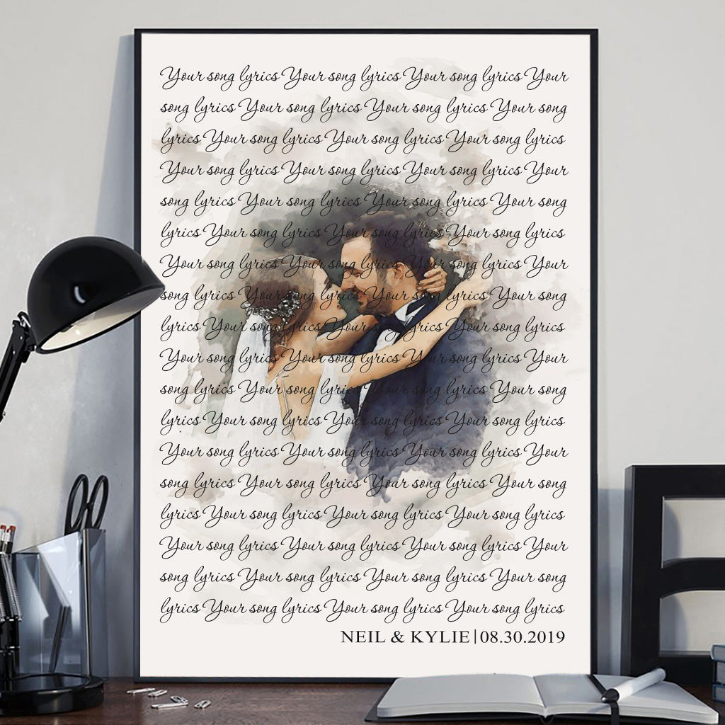 Individuelle Aquarellporträts mit Liedtexten für die Hochzeit – Personalisierte Leinwandbilder und Poster für Ehepaare