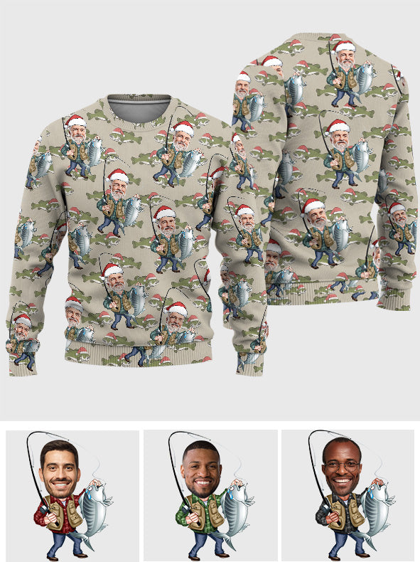 Weihnachtspullover zum Thema Angeln - Personalisierter hässlicher Anglerpullover