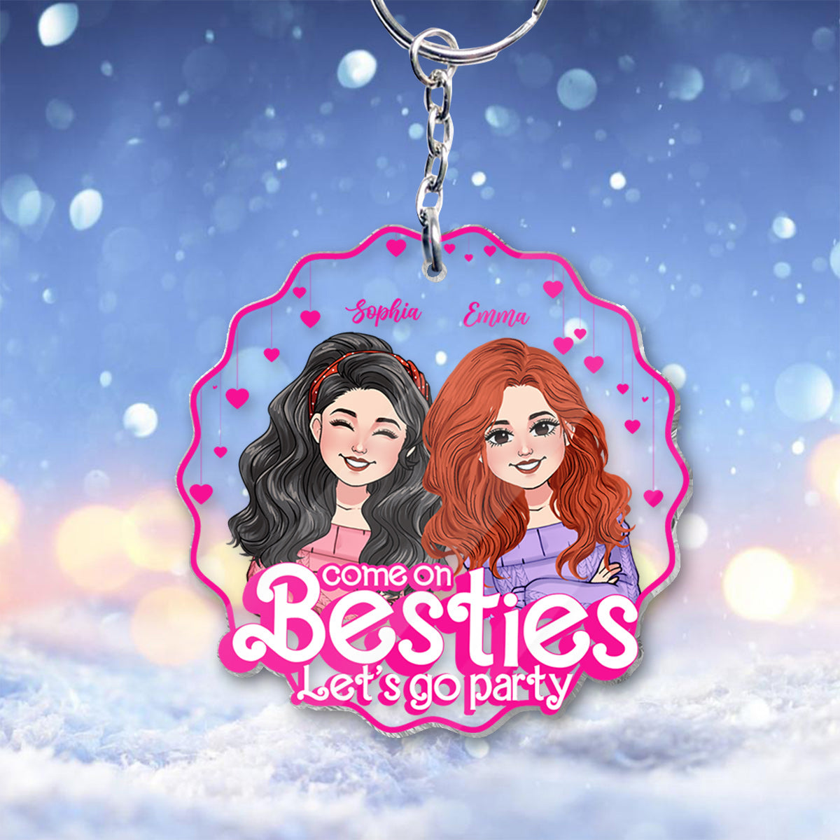 Kommt schon, ihr Besties, lasst uns feiern gehen! – Geschenk für Freunde – Personalisierter transparenter Schlüsselanhänger