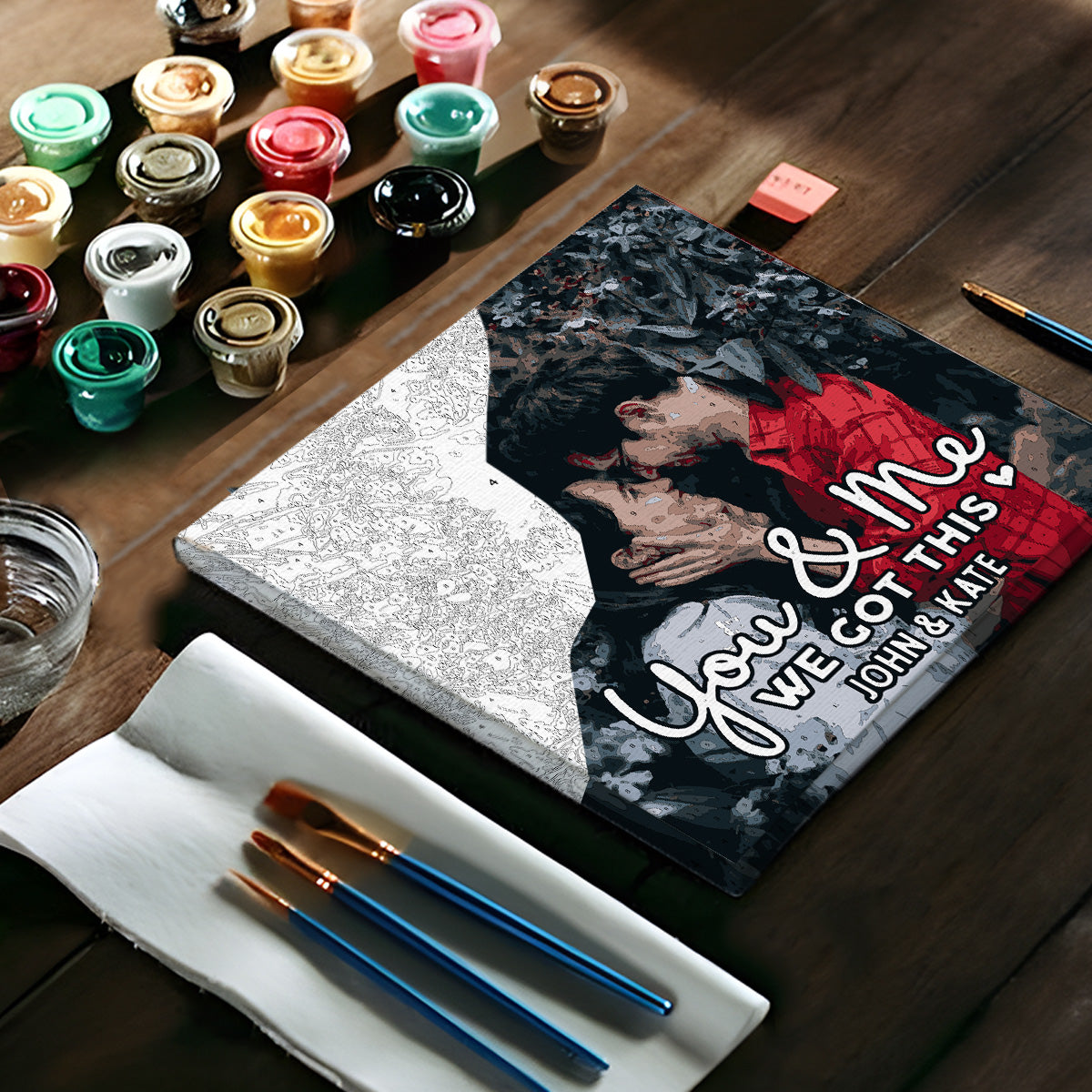 „Du und ich, wir schaffen das“ – Personalisiertes Malen-nach-Zahlen-Set für Paare