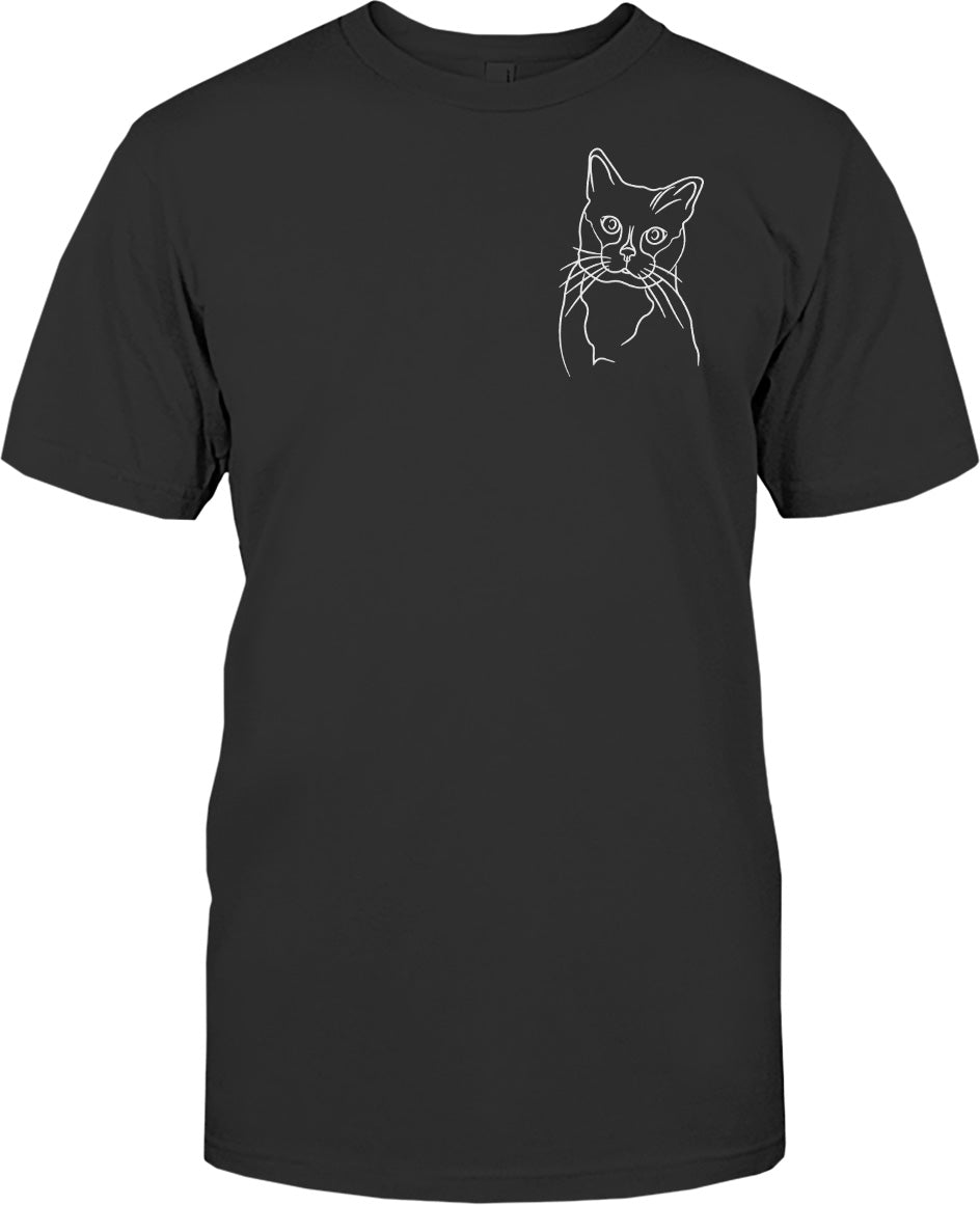 Individuelle Linienzeichnung – Personalisiertes T-Shirt mit Katzenstickerei
