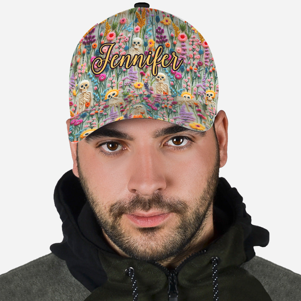 Blumenskelett - Personalisierte Totenkopf-Klassikkappe