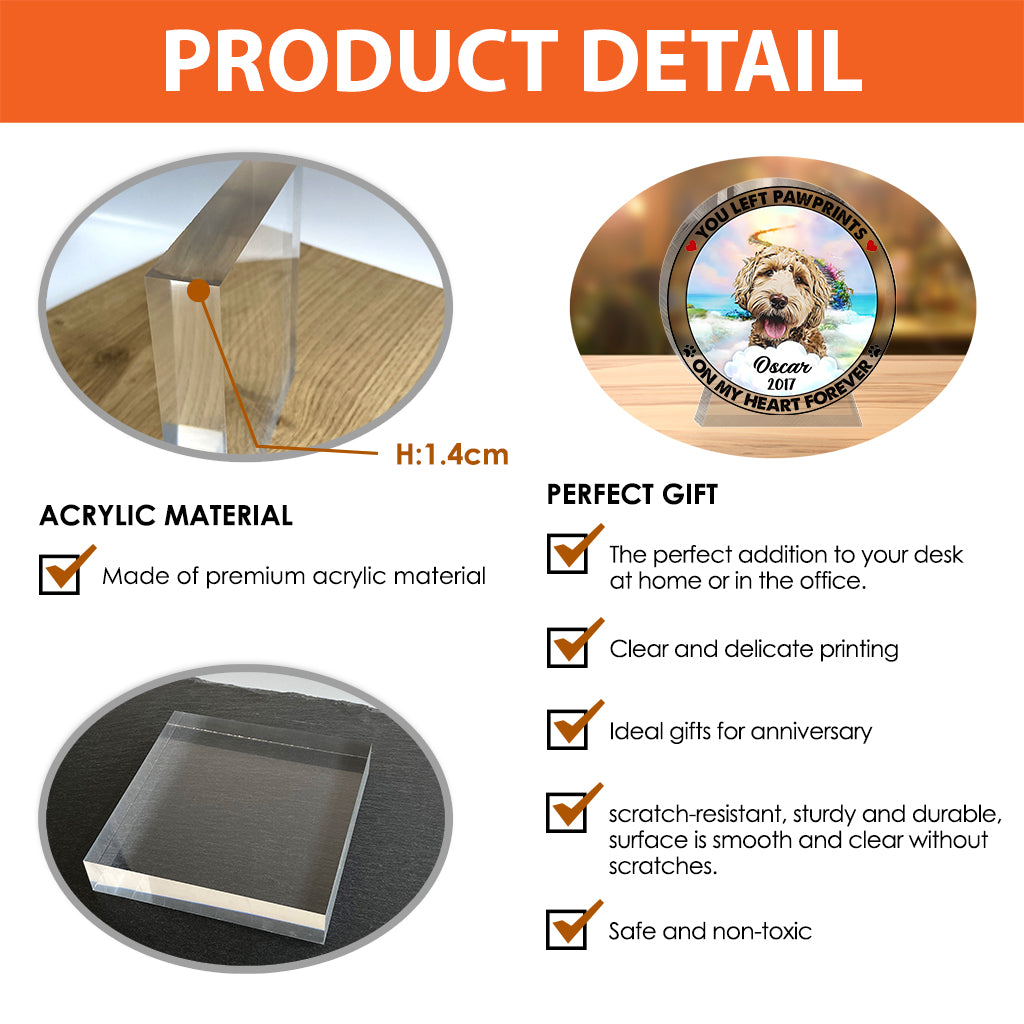Du hast Pfotenabdrücke in meinem Herzen hinterlassen – personalisierte Acrylplakette in Hundeform