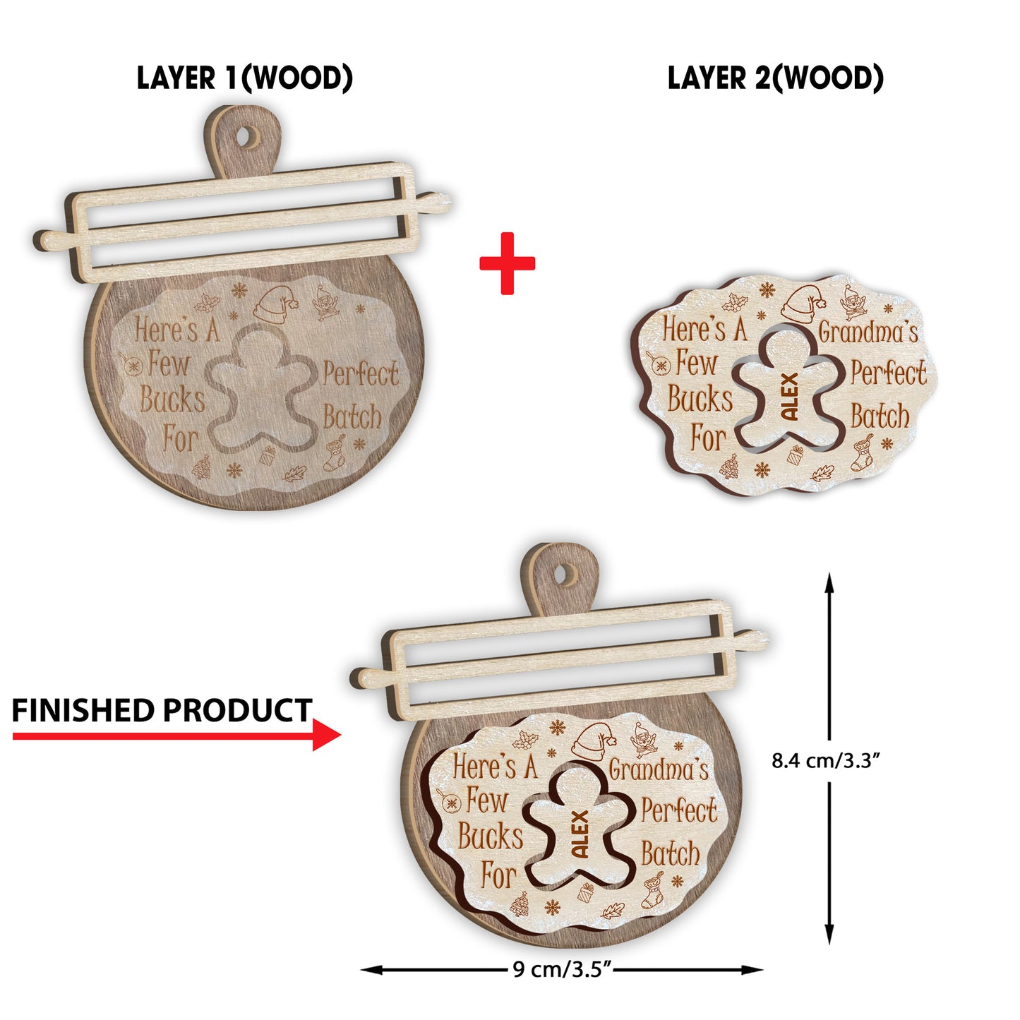 Hier ist ein kleiner Beitrag für Omas perfektes Geschenk – Geschenk für Oma, Tochter, Sohn, Enkelin, Enkel – Personalisierter zweilagiger Weihnachtsschmuck