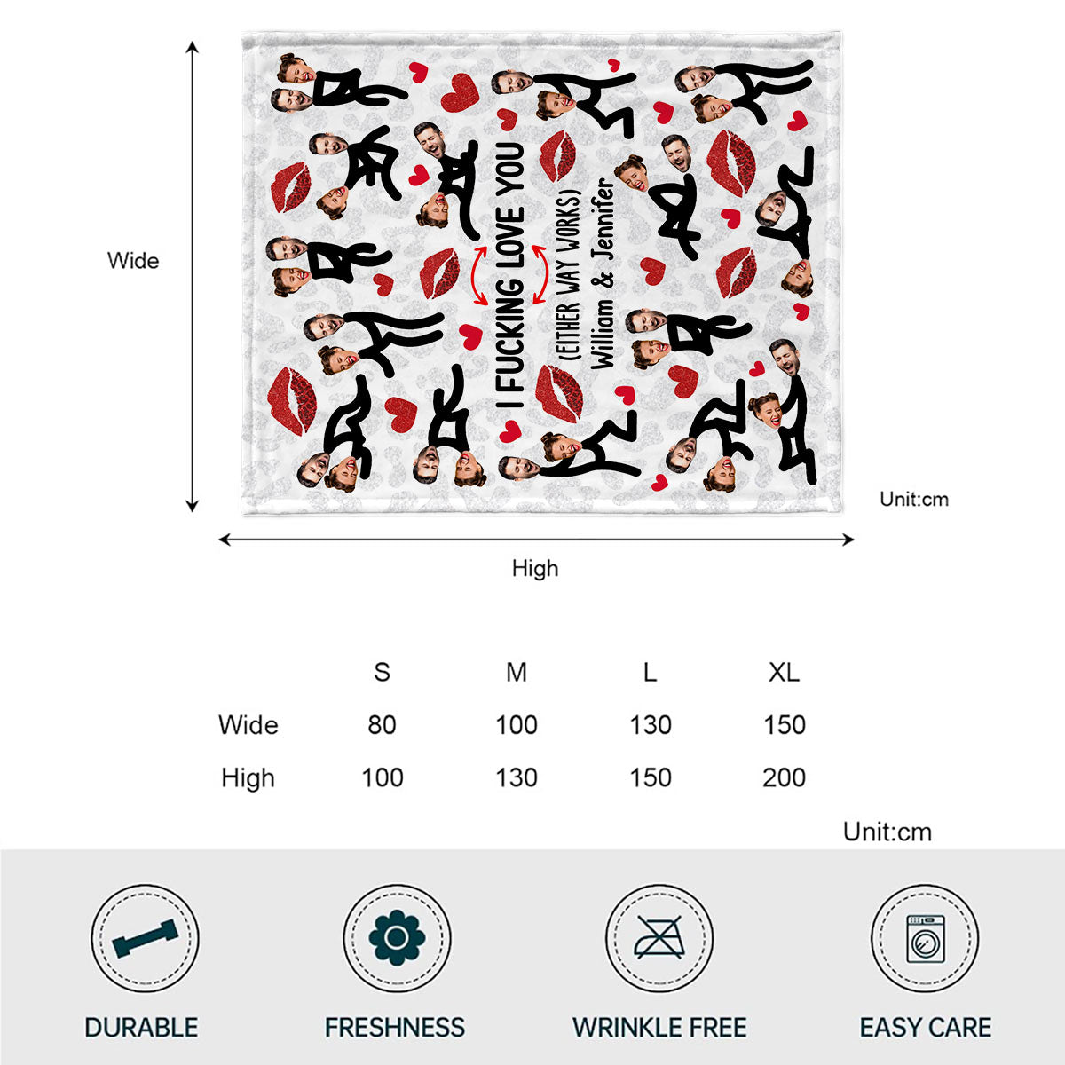 Lustiges Foto-Motiv „Ich liebe dich“ für Paare – Geschenk für Ehemann, Ehefrau, Freund, Freundin – Personalisierte Decke