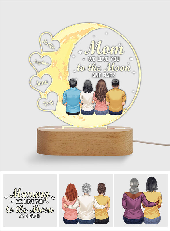 Wir lieben dich bis zum Mond und zurück – Personalisierte, mutterförmige Plakettenleuchte