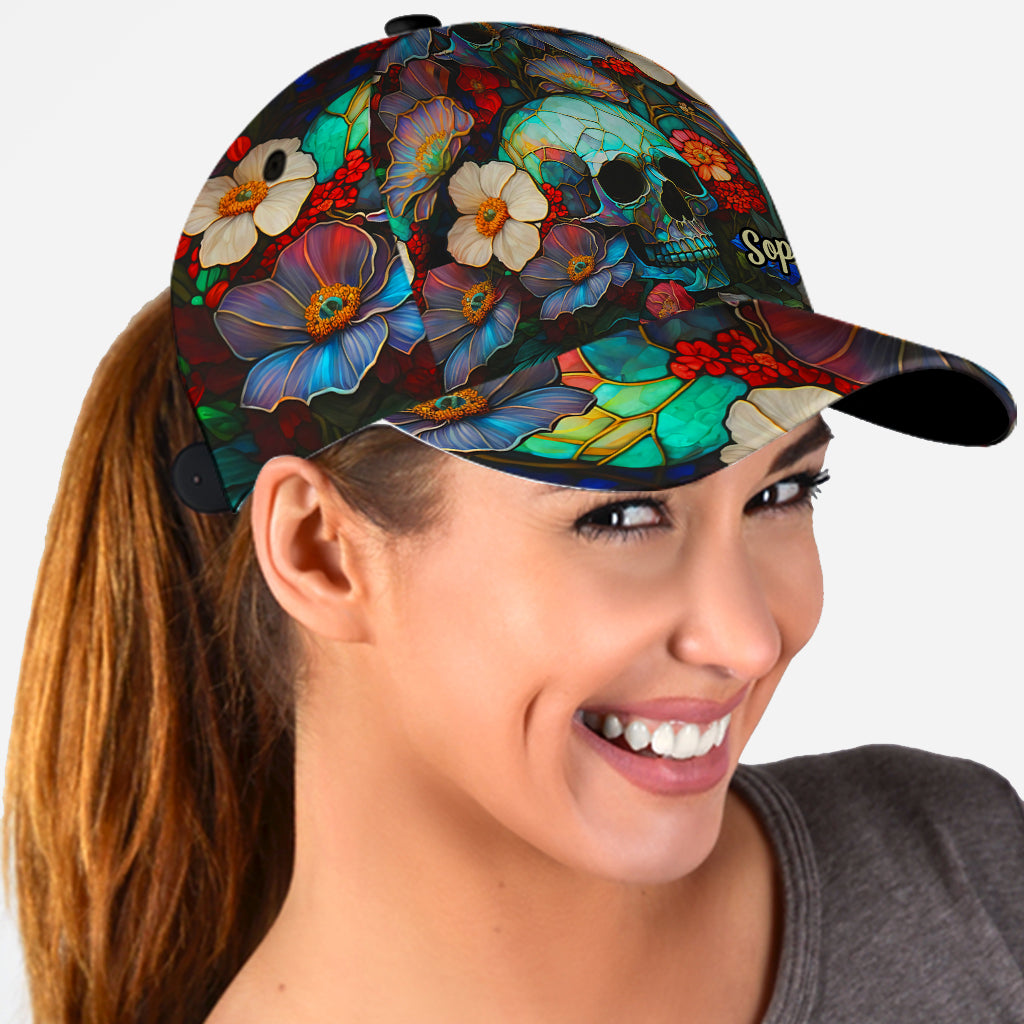 Totenkopf mit Blumenmuster – Personalisierte Totenkopf-Klassikkappe