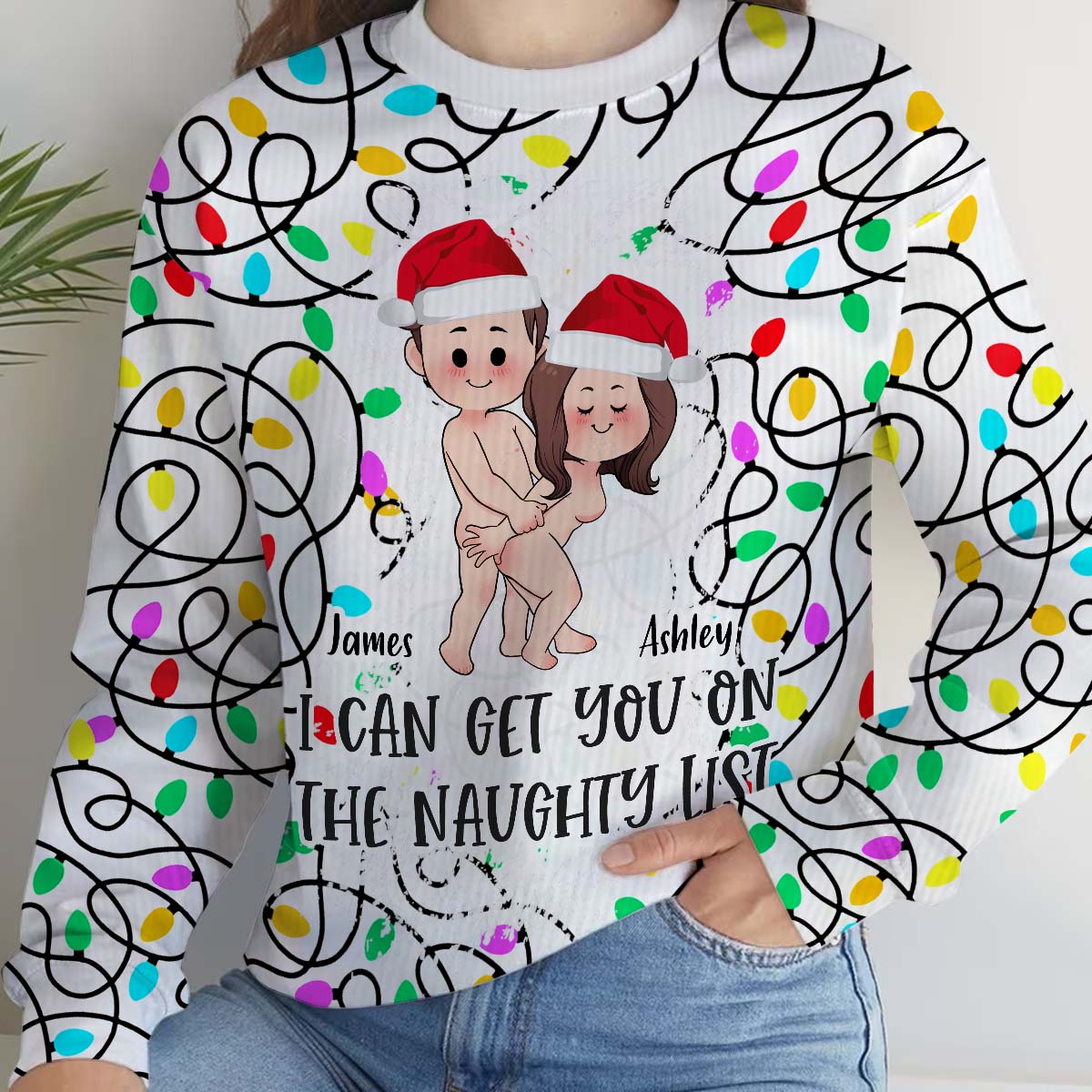 Ich kann dich auf die Liste der Unartigen bringen – Geschenk für Ehemann, Ehefrau, Freund, Freundin – Personalisierter hässlicher Pullover