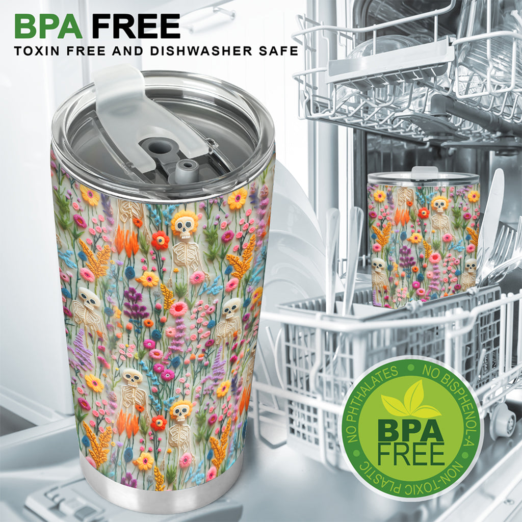 Personalisierter Totenkopf-Trinkbecher mit Blumenskelett