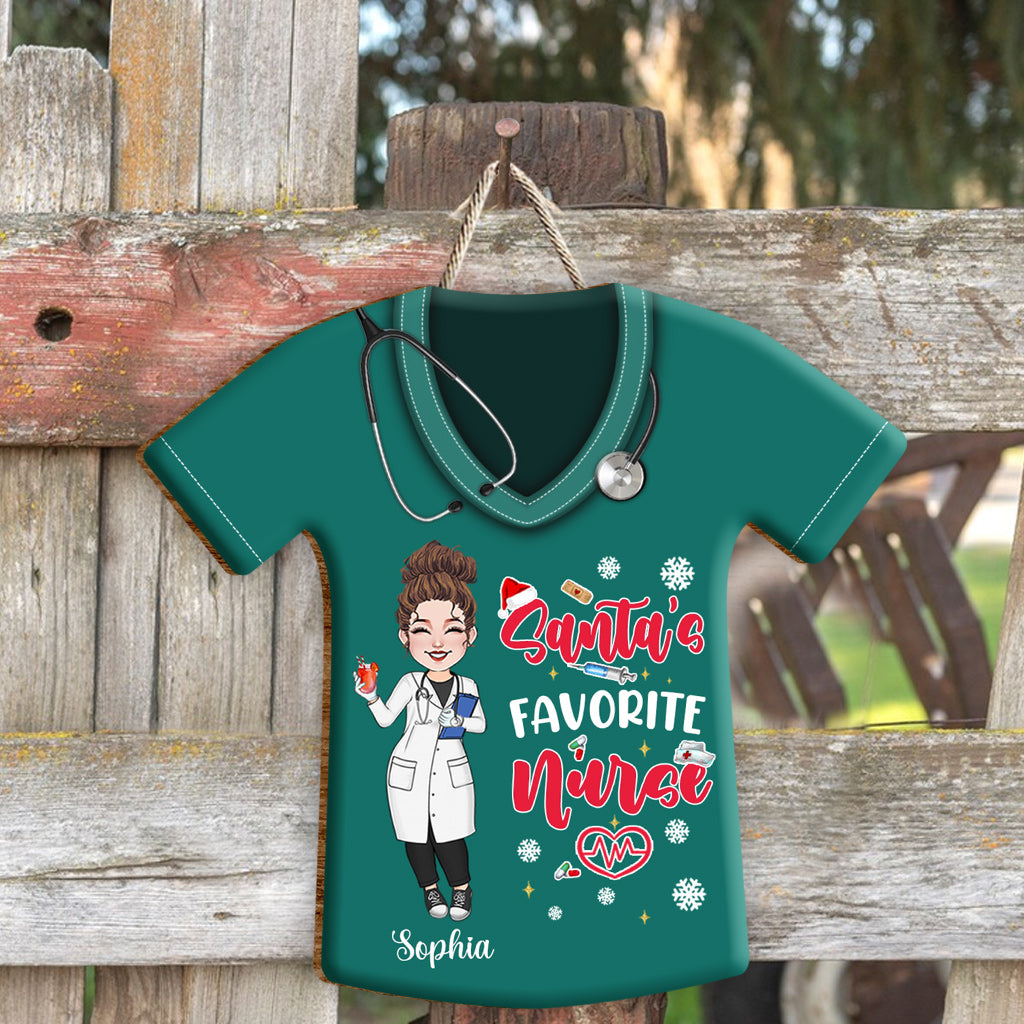 Santa's Favorite Nurse - Personalized Nurse Custom Shaped Wood Sign
