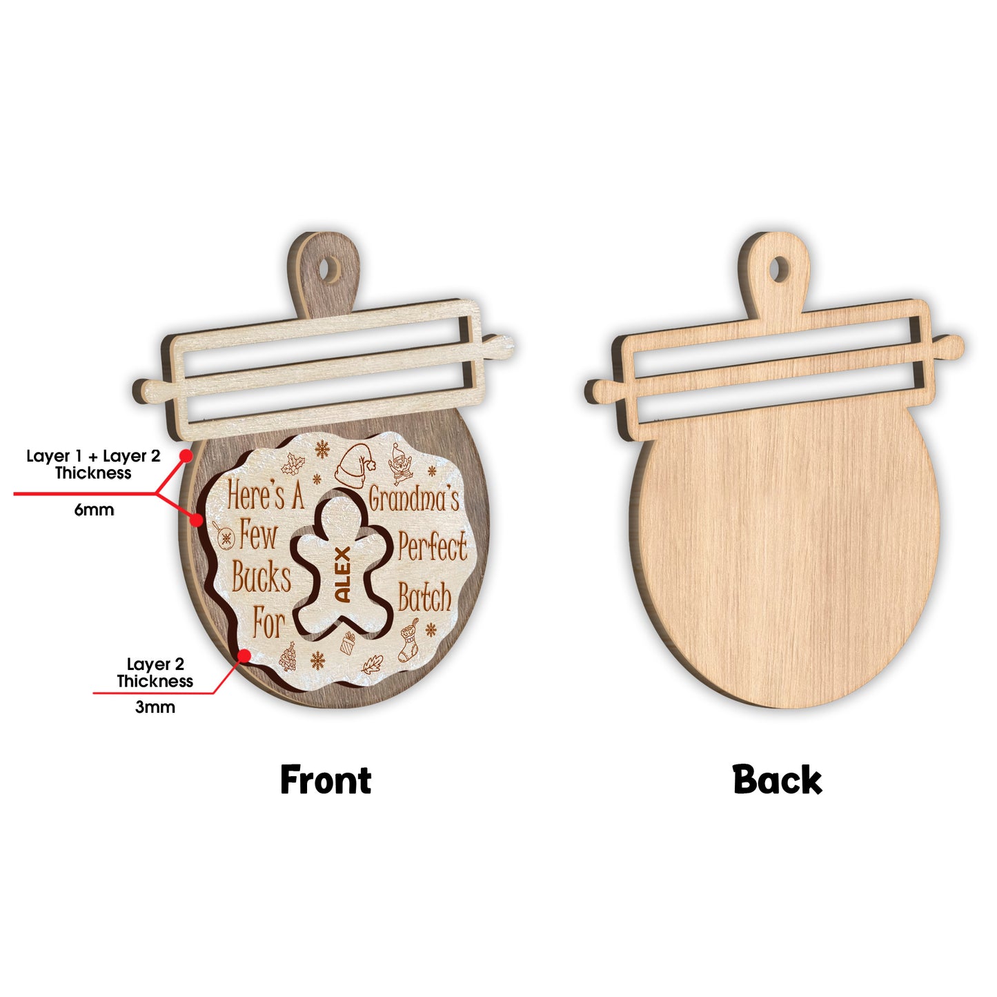Hier ist ein kleiner Beitrag für Omas perfektes Geschenk – Geschenk für Oma, Tochter, Sohn, Enkelin, Enkel – Personalisierter zweilagiger Weihnachtsschmuck