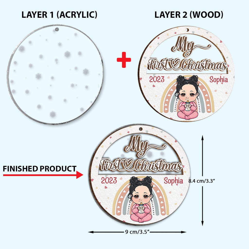 Erstes Weihnachtsfest für Babys – Personalisierter, zweilagiger Weihnachtsschmuck für Neugeborene