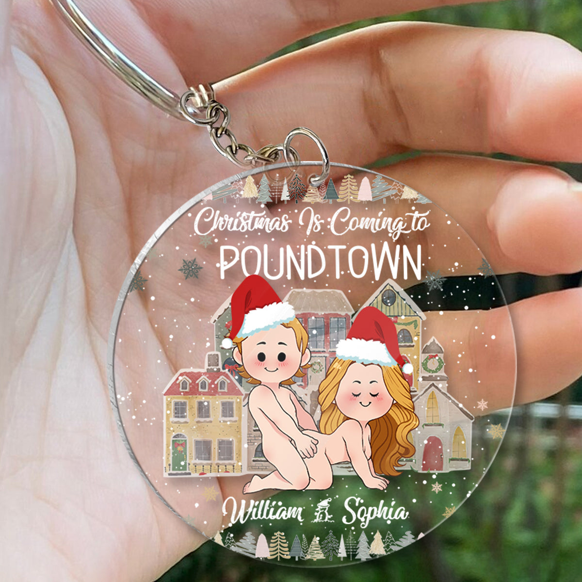 Weihnachten naht in Poundtown – Geschenk für Freund, Freundin, Ehefrau, Ehemann – Personalisierter transparenter Schlüsselanhänger