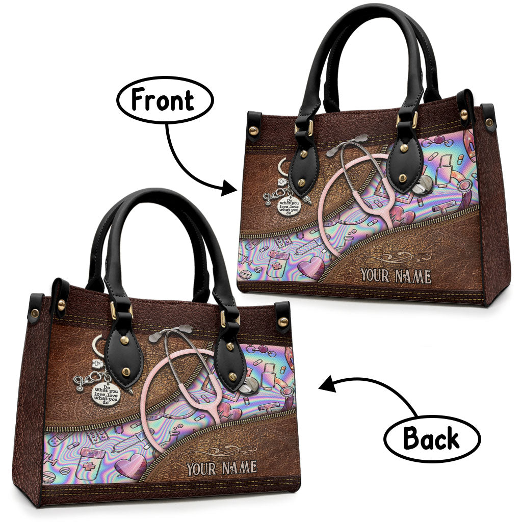 Pink Stethoscope - Personalized Nurse Leather Handbag