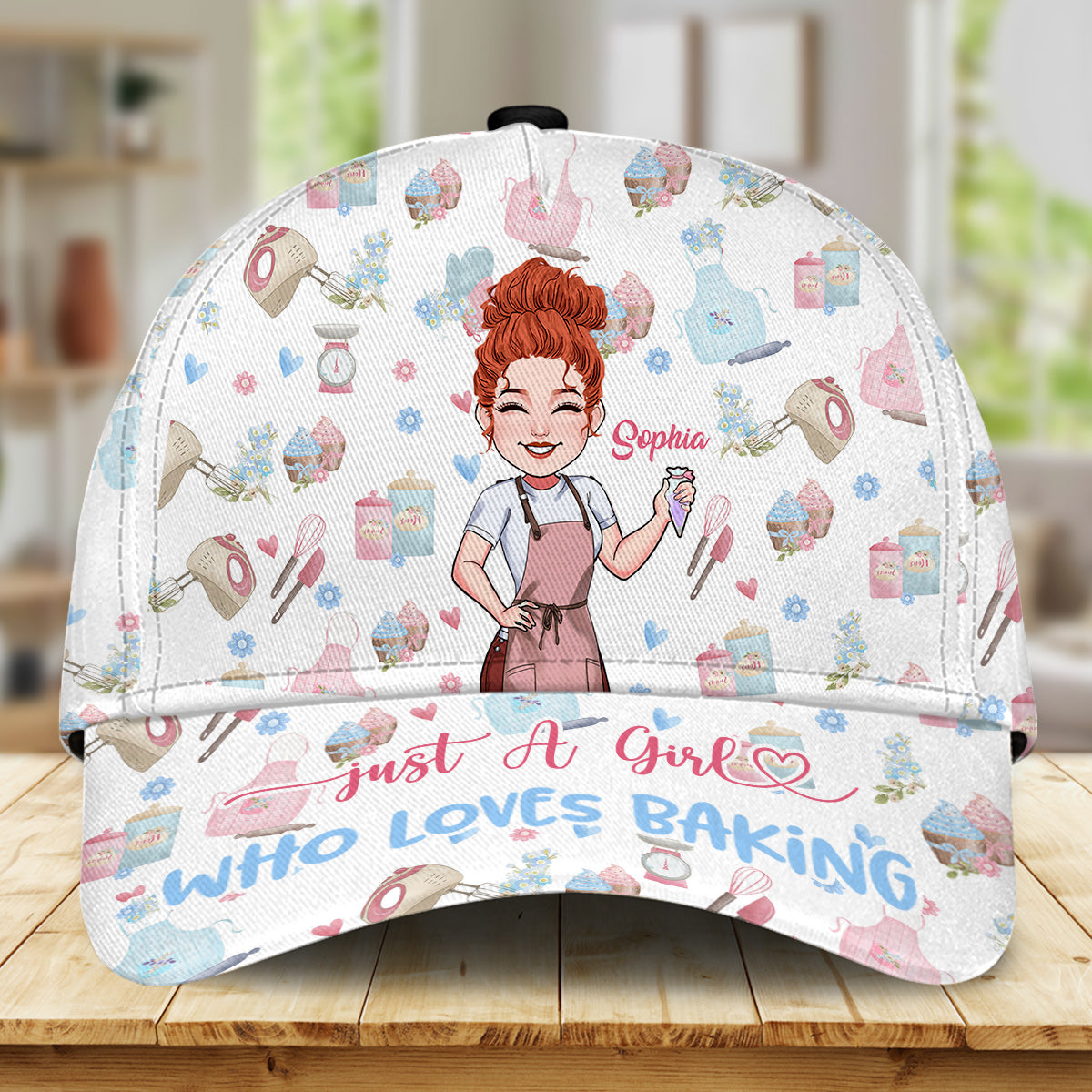 Einfach ein Mädchen, das Backen liebt – Personalisierte Backmütze im klassischen Stil