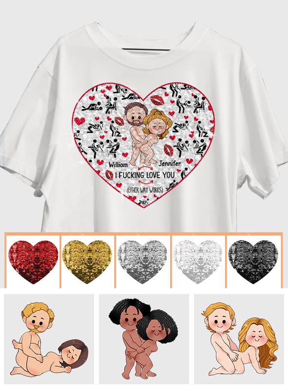 Ich liebe dich – Geschenk für Ehemann, Ehefrau, Freund, Freundin – Personalisiertes Pailletten-T-Shirt