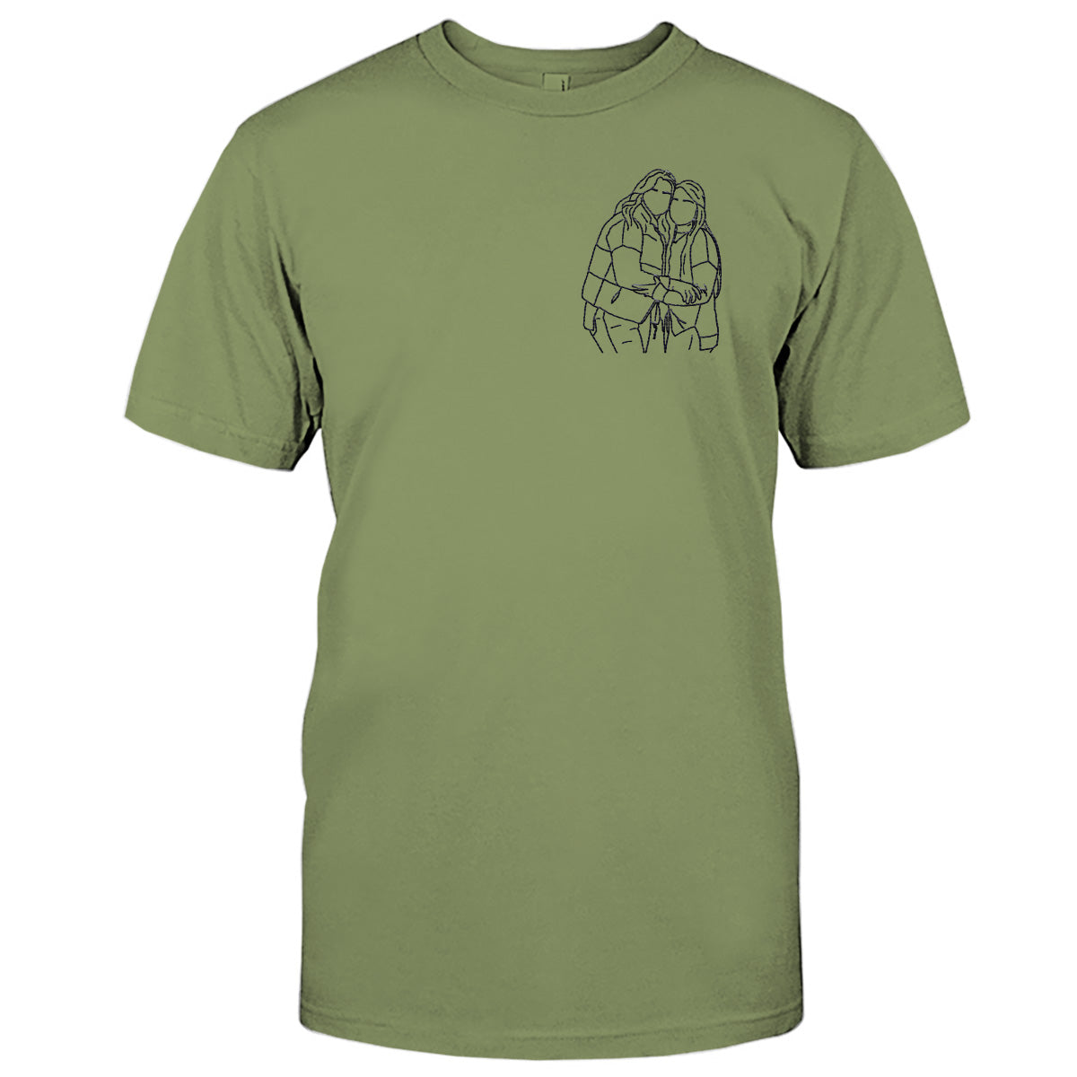 Individuelle Linienzeichnung – Personalisiertes, besticktes Geschwister-T-Shirt