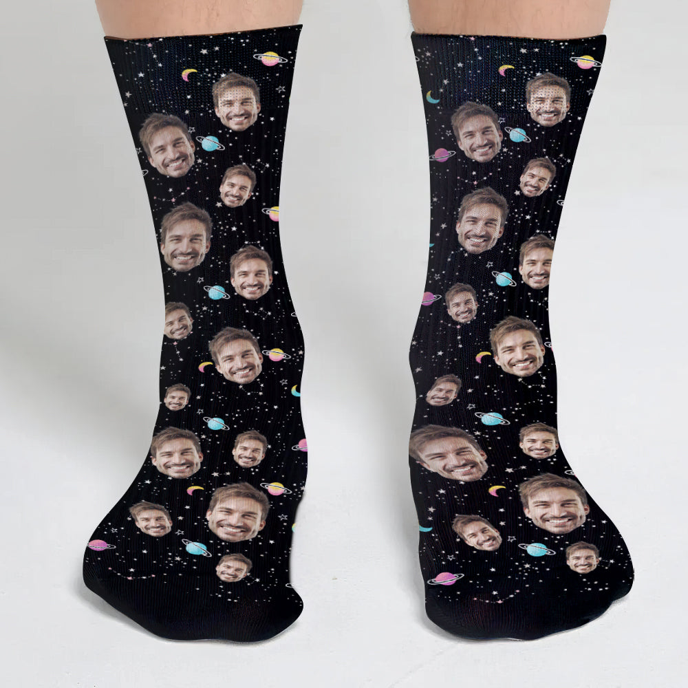 Custom Face Galaxy - Personalized Step Dad Socks