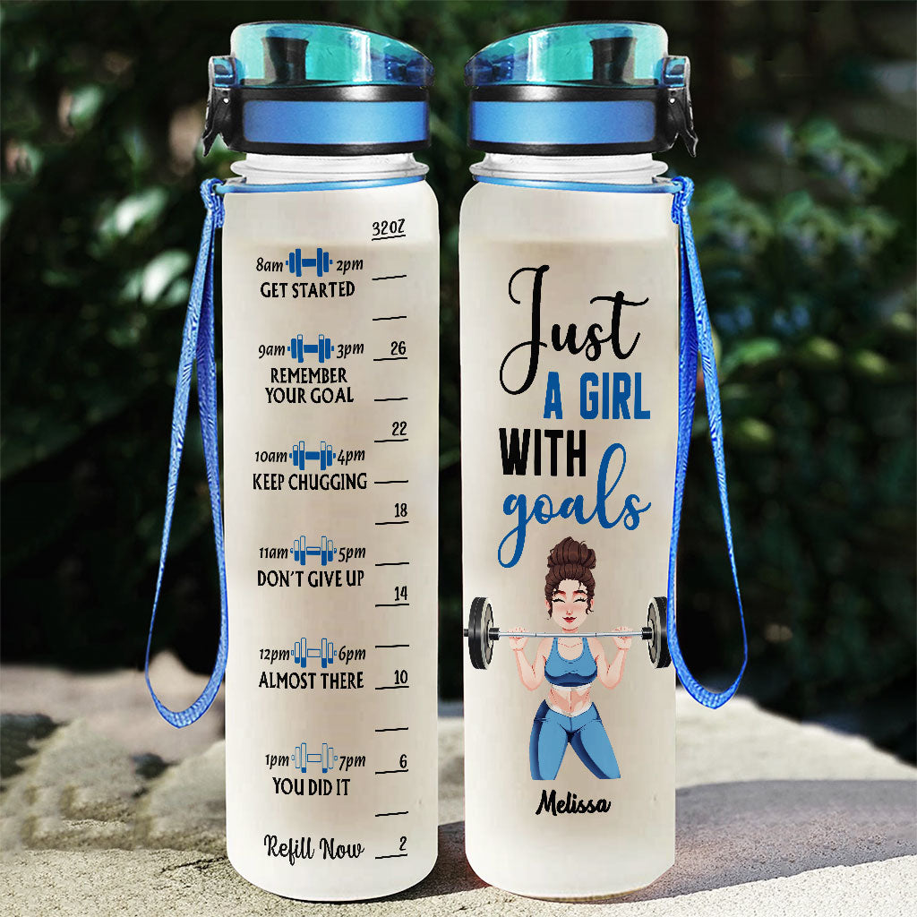 Just A Girl With Goals - Personalized Fitness Water Tracker Bottle