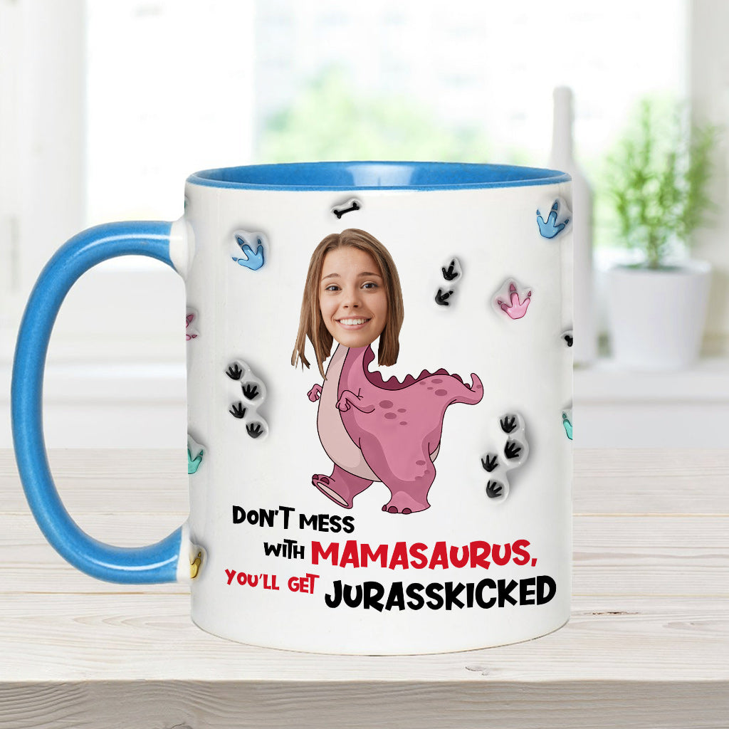 Leg dich nicht mit Mamasaurus an – personalisierte Tasse mit Muttermotiv