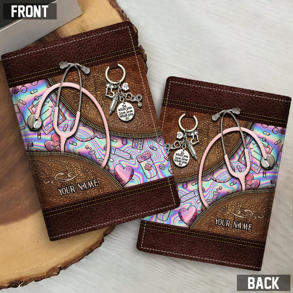 Pink Stethoscope - Personalized Nurse Passport Holder