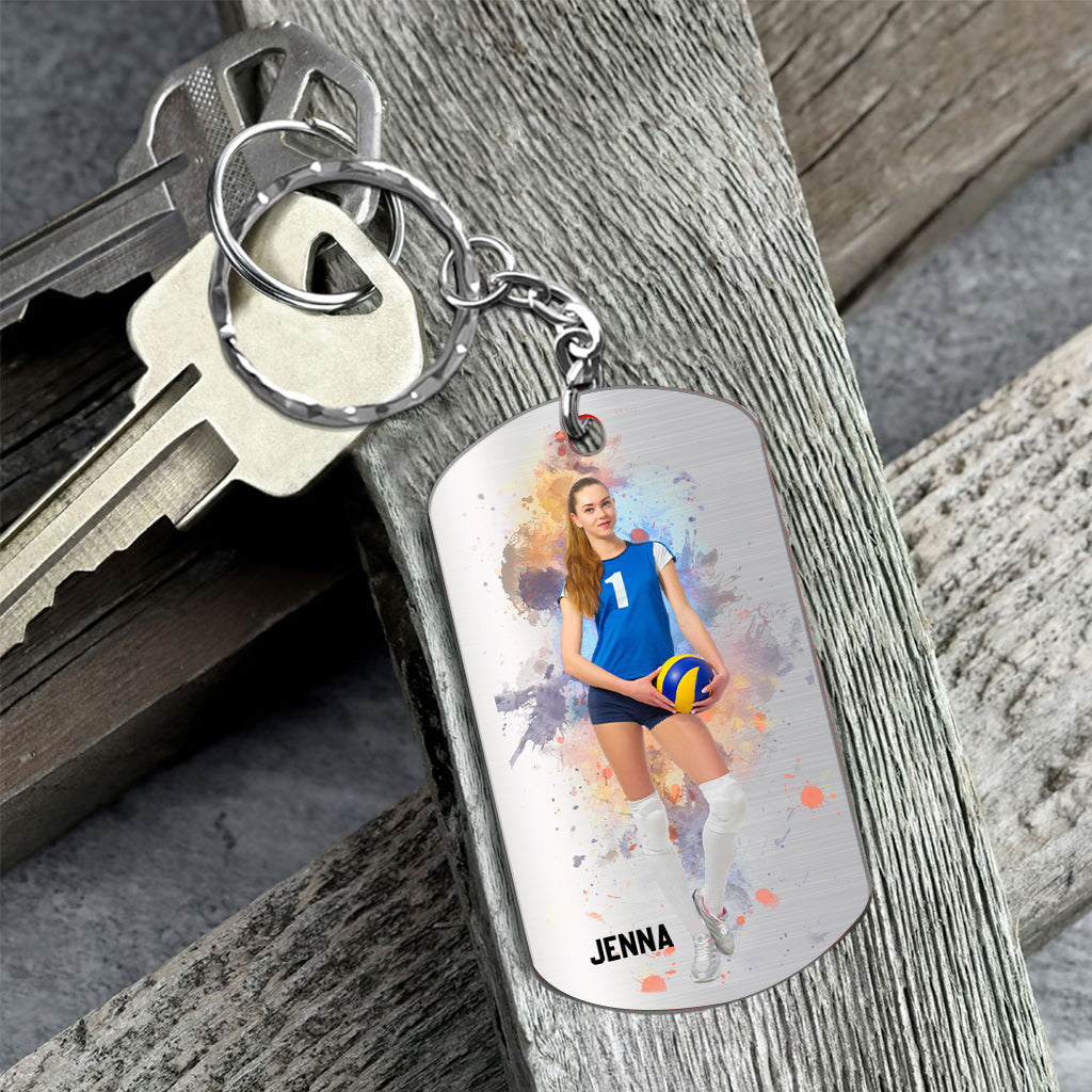 Einfach ein Mädchen mit Zielen – Personalisierter Volleyball-Schlüsselanhänger aus Edelstahl