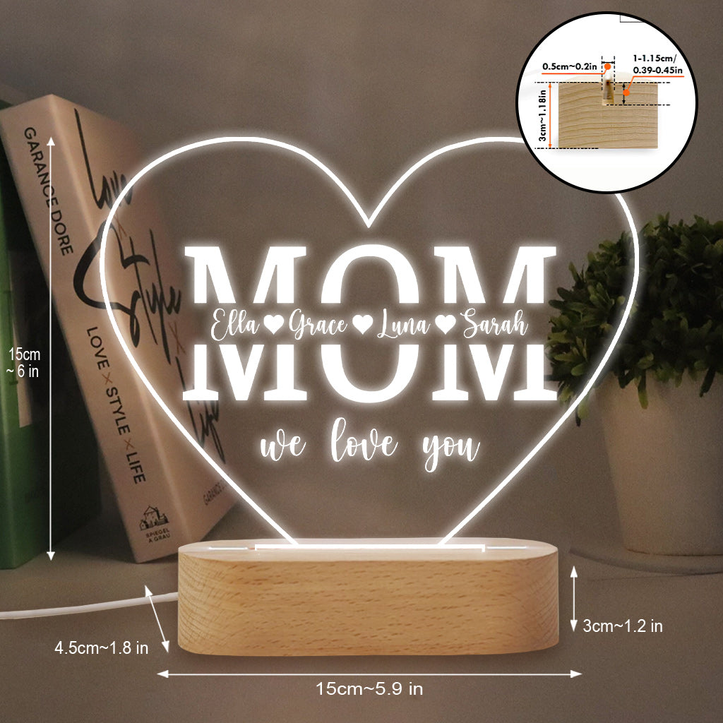 Liebe Mama – Personalisierte, mutterförmige Plakette mit Lampenfuß
