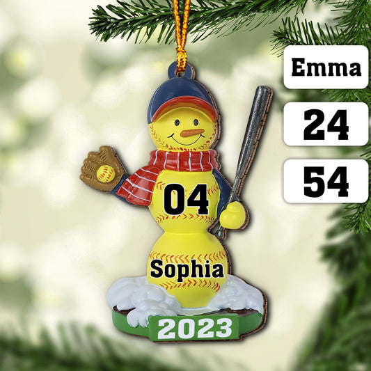 Softball Snowman - Personalized Softball Ornament