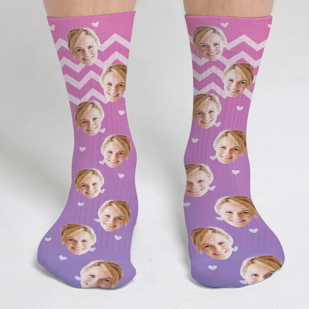 Custom Face Purple Pattern - Personalized Step Mom Socks