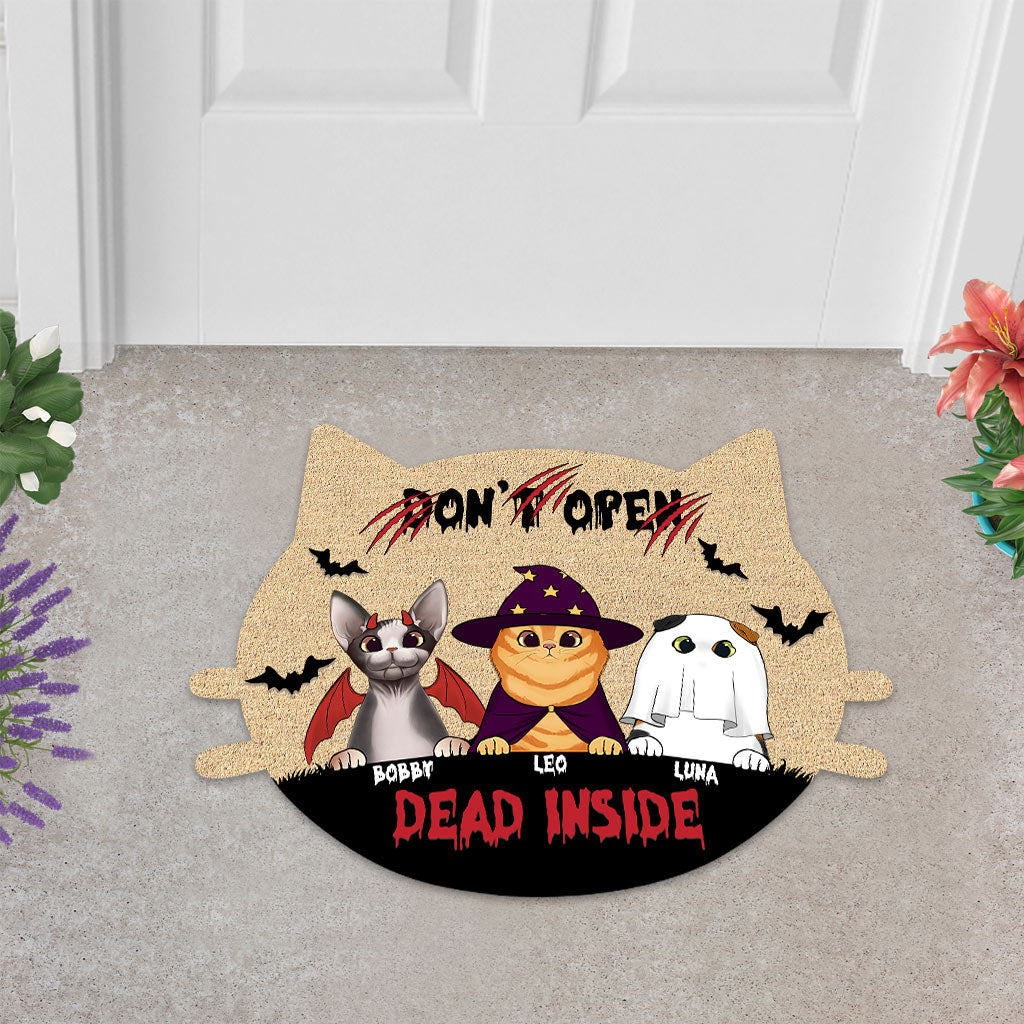Nicht öffnen, tot im Inneren – personalisierte Fußmatte in Katzenform