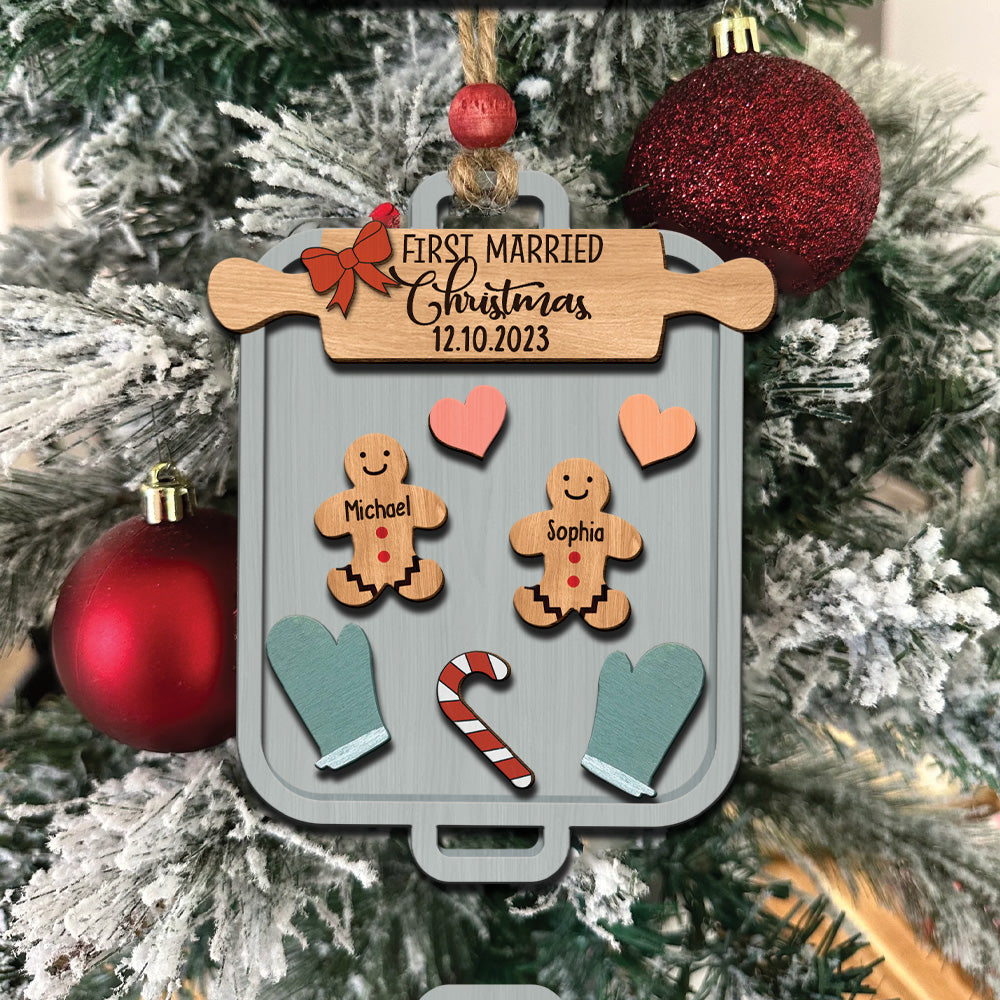 Erstes Weihnachtsfest als Ehepaar – Personalisierter zweilagiger Weihnachtsschmuck für Ehemann und Ehefrau