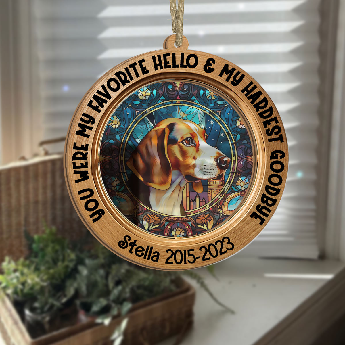 Du warst mein liebstes Hallo und mein schwerster Abschied – personalisierter Hunde-Sonnenfänger