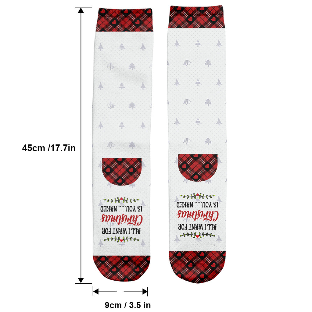 Alles, was ich mir zu Weihnachten wünsche, bist du – Geschenk für Ehemann, Ehefrau, Freund, Freundin – Personalisierte Socken