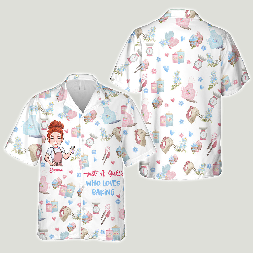 Einfach ein Mädchen, das Backen liebt – personalisiertes Hawaiihemd zum Backen