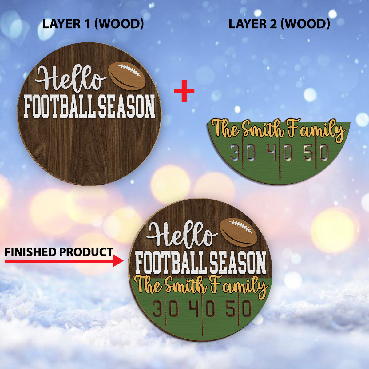 Hello Football Season - Personalized Football 2 Layered Wood Sign / Wood Plaque
