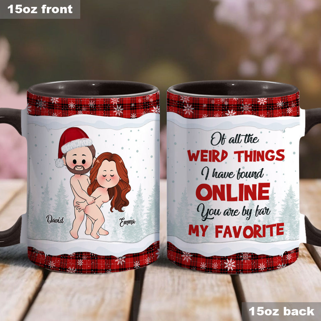 Ausgerechnet bei den seltsamsten Dingen – personalisierte Tasse für Paare