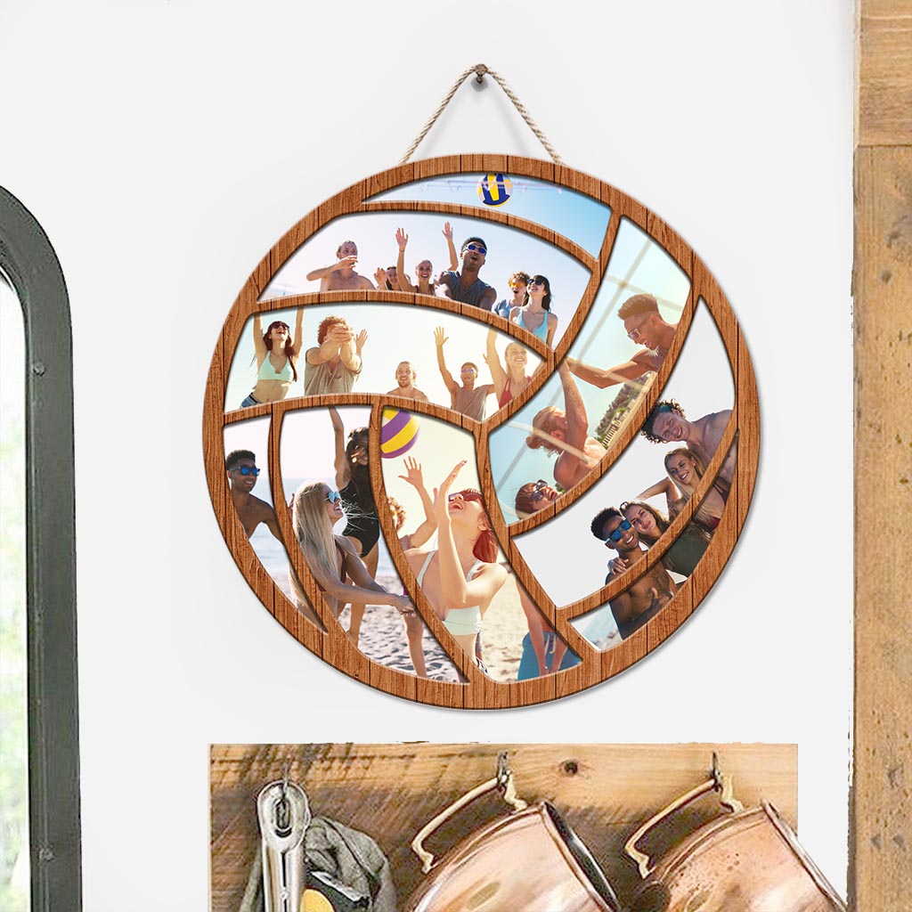 Fotocollage als Geschenk für Volleyballspieler – Personalisiertes rundes Volleyball-Holzschild