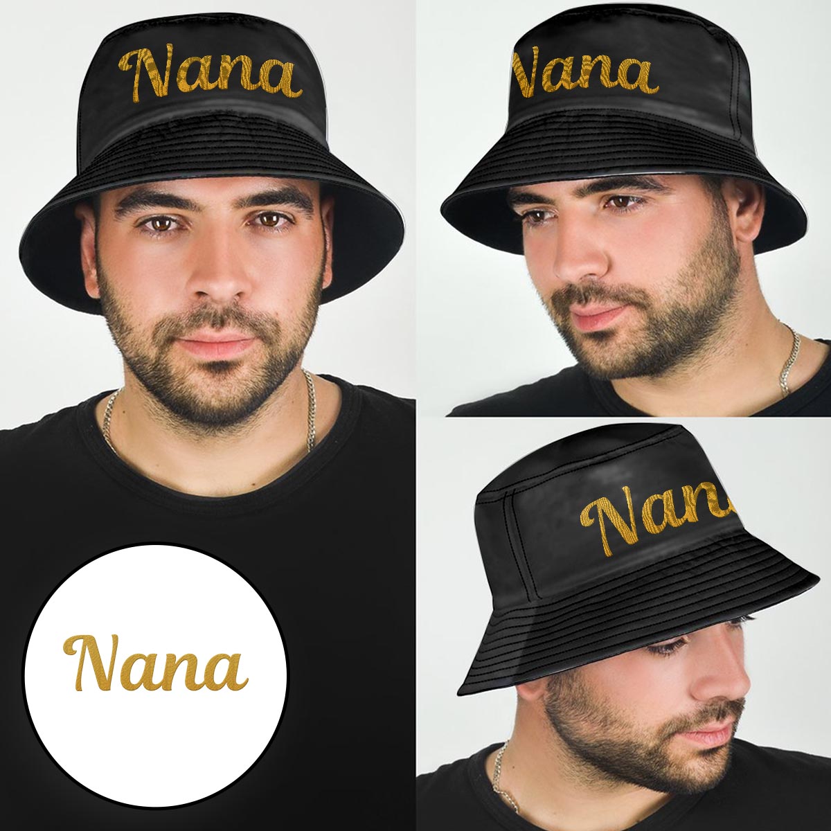 Personalisierter, bestickter Fischerhut mit Oma-Motiv – Individueller Name