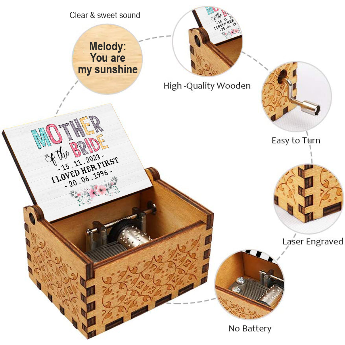 Mutter der Braut – Personalisierte Spieluhr mit Handkurbel