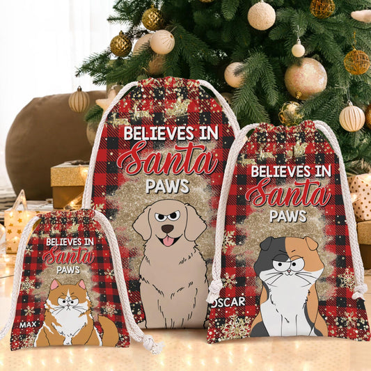 Believes In Santa Paws - Personalized Cat Christmas Gift Bag
