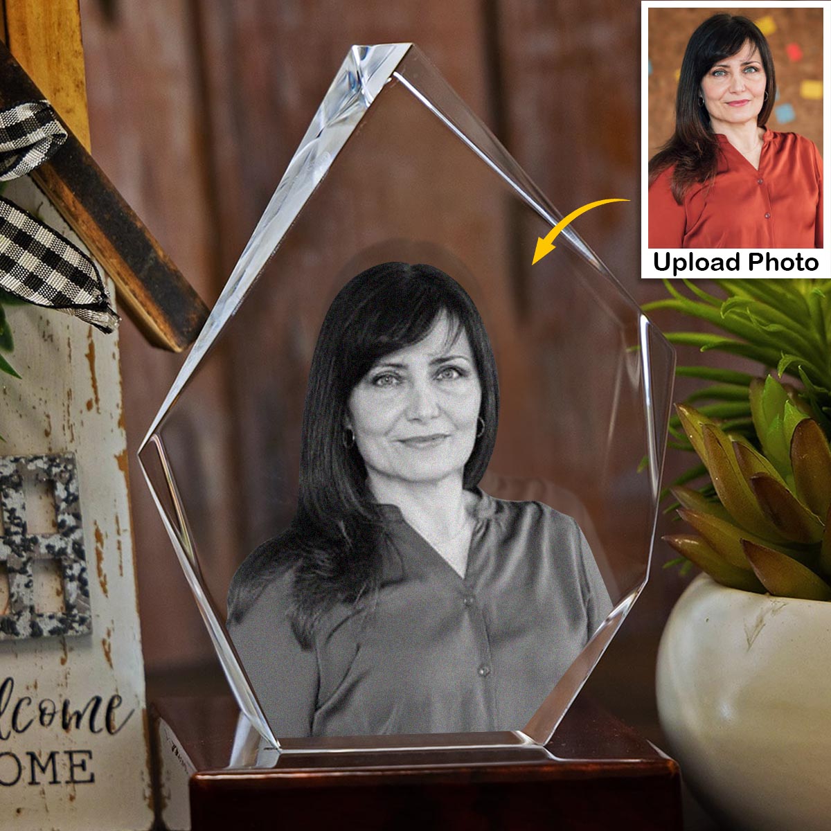 Foto nach Wunsch – Personalisierte Tante-Lasergravur, 3D-Eisberg-förmige Kristalllampe